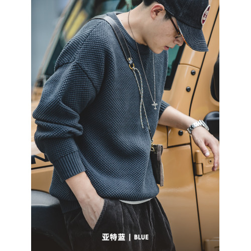 馬登工裝美式復古重磅菠蘿紋毛衣加厚圓領內搭慵懶針織衫男衣秋 馬登工裝美式復古重磅菠蘿紋毛衣加厚圓領內搭慵懶針織衫男衣秋