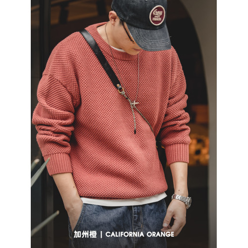 馬登工裝美式復古重磅菠蘿紋毛衣加厚圓領內搭慵懶針織衫男衣秋 馬登工裝美式復古重磅菠蘿紋毛衣加厚圓領內搭慵懶針織衫男衣秋