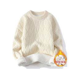 米白色加厚毛衣女秋冬圓領慵懶寬松小個子2025新款冬季加絨上衣女