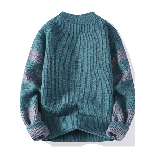 撞色毛衣男冬季加絨加厚潮牌針織衫男寬松高級感慵懶秋冬保暖線衣