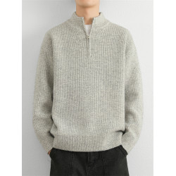 設計感加厚半拉鍊立領毛衣男秋冬季復古寬松簡約針織衫保暖毛線衣