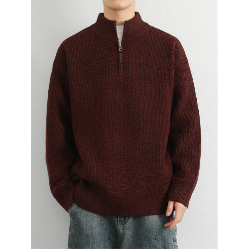 設計感加厚半拉鍊立領毛衣男秋冬季復古寬松簡約針織衫保暖毛線衣 設計感加厚半拉鍊立領毛衣男秋冬季復古寬松簡約針織衫保暖毛線衣