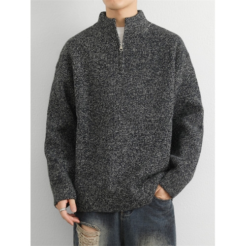 設計感加厚半拉鍊立領毛衣男秋冬季復古寬松簡約針織衫保暖毛線衣 設計感加厚半拉鍊立領毛衣男秋冬季復古寬松簡約針織衫保暖毛線衣