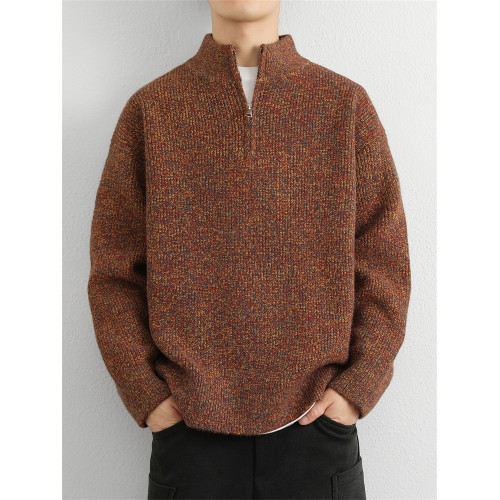 設計感加厚半拉鍊立領毛衣男秋冬季復古寬松簡約針織衫保暖毛線衣 設計感加厚半拉鍊立領毛衣男秋冬季復古寬松簡約針織衫保暖毛線衣