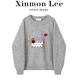 XinmonLee韓系簡約慵懶風刺綉臘腸狗毛衣顯瘦百搭設計甜美上衣冬