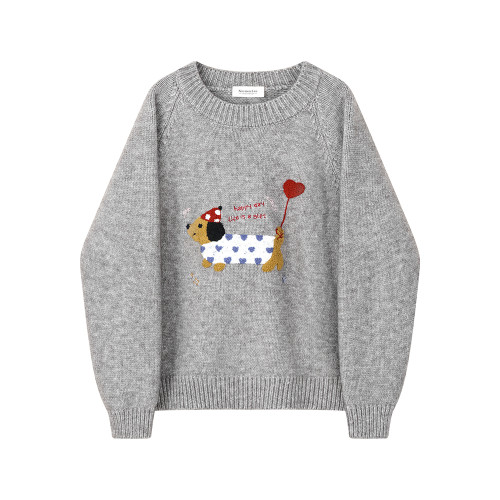 XinmonLee韓系簡約慵懶風刺綉臘腸狗毛衣顯瘦百搭設計甜美上衣冬 XinmonLee韓系簡約慵懶風刺綉臘腸狗毛衣顯瘦百搭設計甜美上衣冬