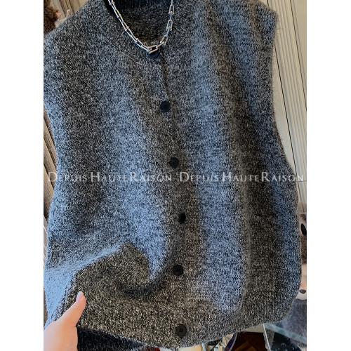 DHR 高級感花紗針織衫毛衣馬甲背心寬鬆曡搭外套上衣女裝秋冬新款