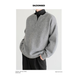 DAZO 純色絨感Y字領套頭毛衣男極簡老錢風曡穿高級感針織衫韓版潮