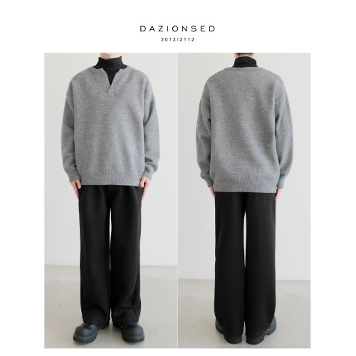 DAZO 純色絨感Y字領套頭毛衣男極簡老錢風曡穿高級感針織衫韓版潮 DAZO 純色絨感Y字領套頭毛衣男極簡老錢風曡穿高級感針織衫韓版潮