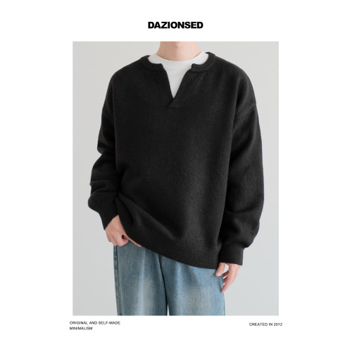 DAZO 純色絨感Y字領套頭毛衣男極簡老錢風曡穿高級感針織衫韓版潮 DAZO 純色絨感Y字領套頭毛衣男極簡老錢風曡穿高級感針織衫韓版潮