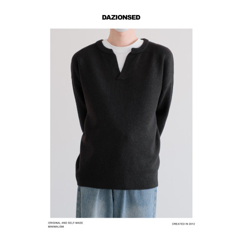 DAZO 純色絨感Y字領套頭毛衣男極簡老錢風曡穿高級感針織衫韓版潮 DAZO 純色絨感Y字領套頭毛衣男極簡老錢風曡穿高級感針織衫韓版潮
