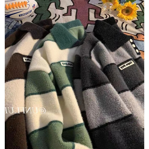 polo領條紋毛衣男女款秋冬加厚古著感日系復古慵懶風軟糯針織外套 polo領條紋毛衣男女款秋冬加厚古著感日系復古慵懶風軟糯針織外套