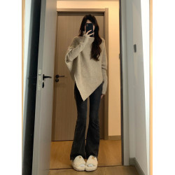 不規則高領毛衣女2025秋冬季韓系過年紅色高級感慵懶加厚針織上衣