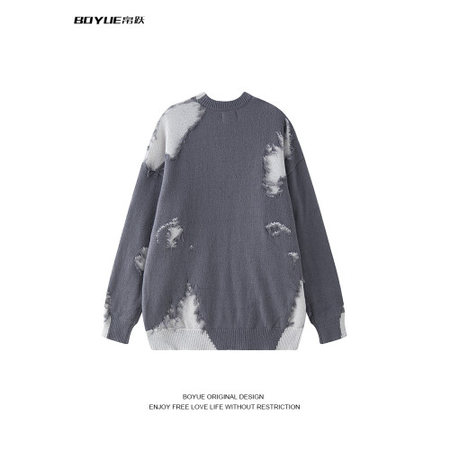 BOYUE帛躍美式高街嘻哈拼接毛邊套頭毛衣潮牌設計感情侶針織衫男 BOYUE帛躍美式高街嘻哈拼接毛邊套頭毛衣潮牌設計感情侶針織衫男