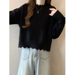 米白色半高領毛衣女秋冬中領針織打底衫洋氣內搭寬松顯瘦短款上衣