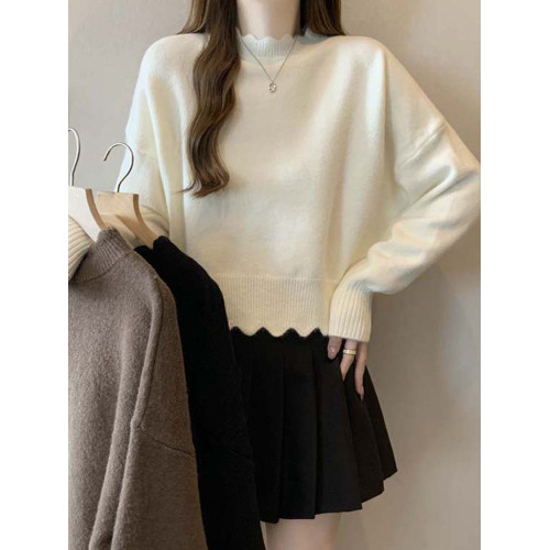 米白色半高領毛衣女秋冬中領針織打底衫洋氣內搭寬松顯瘦短款上衣 米白色半高領毛衣女秋冬中領針織打底衫洋氣內搭寬松顯瘦短款上衣