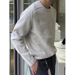 灰色圓領打底針織衫男春秋新款韓版高檔混拼接線輕熟內搭休閒毛衣