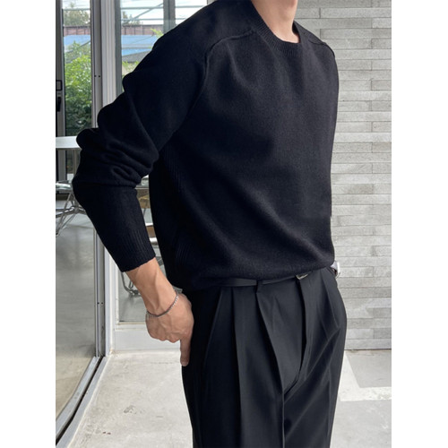 灰色圓領打底針織衫男春秋新款韓版高檔混拼接線輕熟內搭休閒毛衣 灰色圓領打底針織衫男春秋新款韓版高檔混拼接線輕熟內搭休閒毛衣