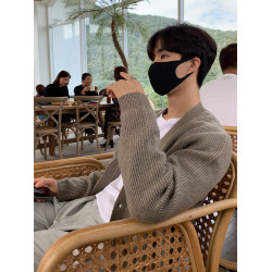 老錢風針織開衫毛衣男外套秋冬季韓版寬松休閒慵懶風V領純色線衣