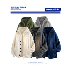 WASSUP KOI日系慵懶風連帽針織開衫毛衣男女寬松休閒加厚保暖外套