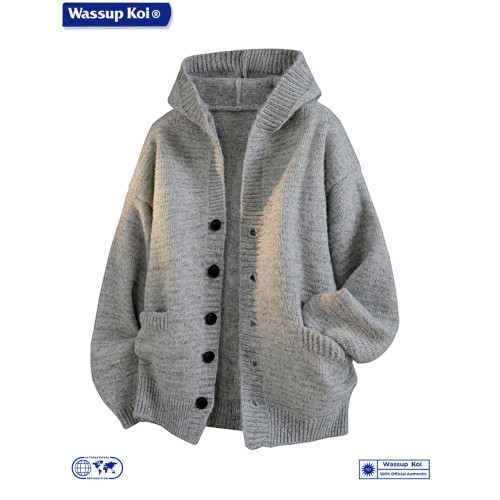 WASSUP KOI日系慵懶風連帽針織開衫毛衣男女寬松休閒加厚保暖外套 WASSUP KOI日系慵懶風連帽針織開衫毛衣男女寬松休閒加厚保暖外套