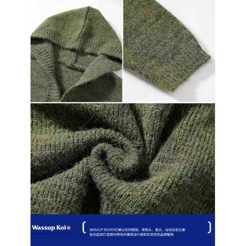 WASSUP KOI日系慵懶風連帽針織開衫毛衣男女寬松休閒加厚保暖外套 WASSUP KOI日系慵懶風連帽針織開衫毛衣男女寬松休閒加厚保暖外套