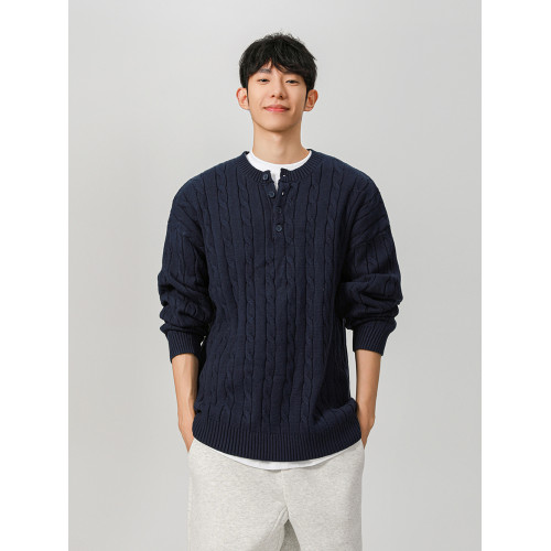 wmnm灰色粗線亨利領毛衣男款秋冬慵懶麻花針織衫美式男士內搭打底 wmnm灰色粗線亨利領毛衣男款秋冬慵懶麻花針織衫美式男士內搭打底