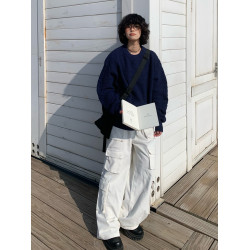 一碗士多 秋冬重磅日系美式復古圓領毛衣寬松休閒情侶長袖針織衫