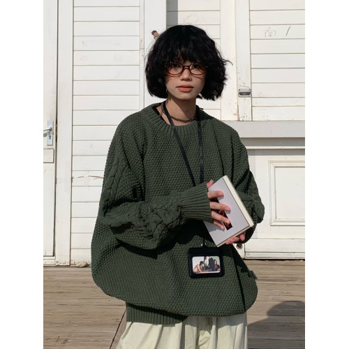 一碗士多 秋冬重磅日系美式復古圓領毛衣寬松休閒情侶長袖針織衫