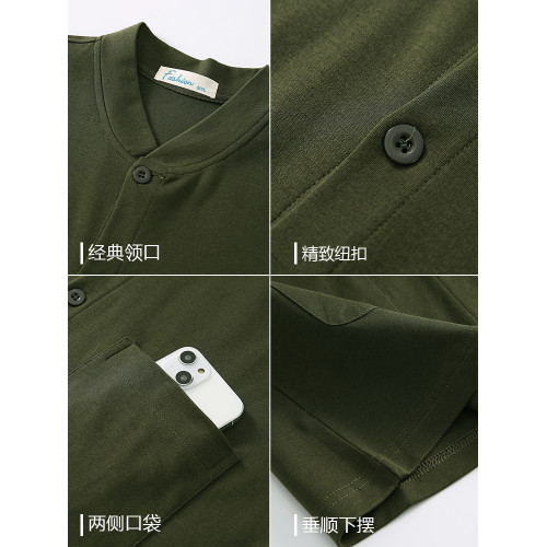 2025新款春秋長袖純棉開衫男爸爸針織外套中老年打底老人上衣男款