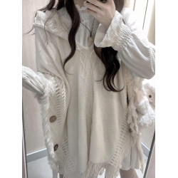 針織衫流蘇鬭篷波西米亞風罩衫民族風連帽披肩外搭外套女秋冬毛衣