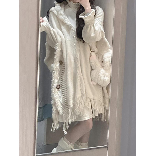 針織衫流蘇鬭篷波西米亞風罩衫民族風連帽披肩外搭外套女秋冬毛衣 針織衫流蘇鬭篷波西米亞風罩衫民族風連帽披肩外搭外套女秋冬毛衣