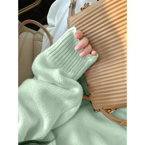 大碼胖MM淺綠純色奶fufu慵懶圓領毛衣女春2025新款寬松溫柔風針織 大碼胖MM淺綠純色奶fufu慵懶圓領毛衣女春2025新款寬松溫柔風針織