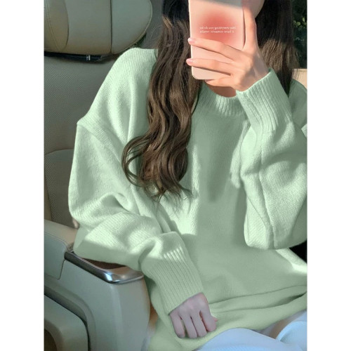 大碼胖MM淺綠純色奶fufu慵懶圓領毛衣女春2025新款寬松溫柔風針織 大碼胖MM淺綠純色奶fufu慵懶圓領毛衣女春2025新款寬松溫柔風針織