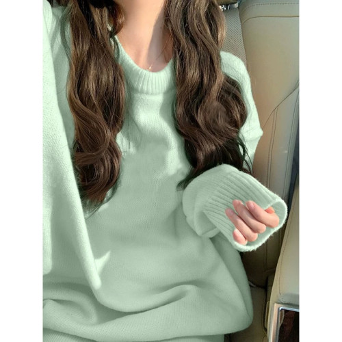 大碼胖MM淺綠純色奶fufu慵懶圓領毛衣女春2025新款寬松溫柔風針織 大碼胖MM淺綠純色奶fufu慵懶圓領毛衣女春2025新款寬松溫柔風針織