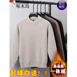 啄木鳥半高領加絨加厚男士毛衣冬季新款2024保暖一體絨打底針織衫