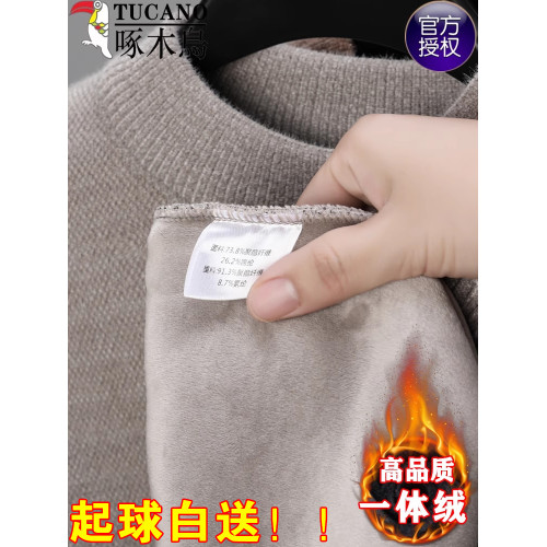 啄木鳥半高領加絨加厚男士毛衣冬季新款2024保暖一體絨打底針織衫