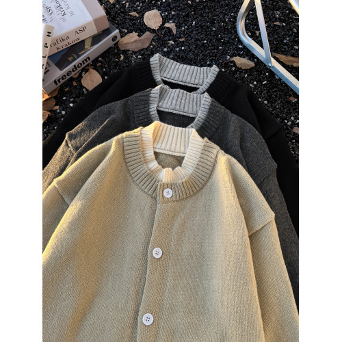 美式撞色針織開衫男士秋季潮流假兩件紐釦外套慵懶風寬松休閒毛衣 美式撞色針織開衫男士秋季潮流假兩件紐釦外套慵懶風寬松休閒毛衣