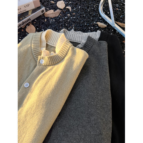 美式撞色針織開衫男士秋季潮流假兩件紐釦外套慵懶風寬松休閒毛衣 美式撞色針織開衫男士秋季潮流假兩件紐釦外套慵懶風寬松休閒毛衣