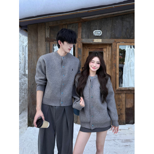 韓系灰色針織開衫男女秋冬季寬松顯瘦百搭cleanfit情侶裝毛衣外套