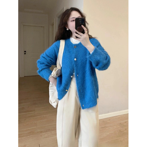 藍色仿水貂絨毛衣外套女秋冬2024新款慵懶風軟糯針織開衫外搭上衣 藍色仿水貂絨毛衣外套女秋冬2024新款慵懶風軟糯針織開衫外搭上衣