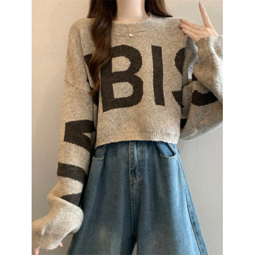 短款毛衣女2025秋冬新款爆款印花寬松慵懶高級感蝙蝠長袖針織上衣 短款毛衣女2025秋冬新款爆款印花寬松慵懶高級感蝙蝠長袖針織上衣