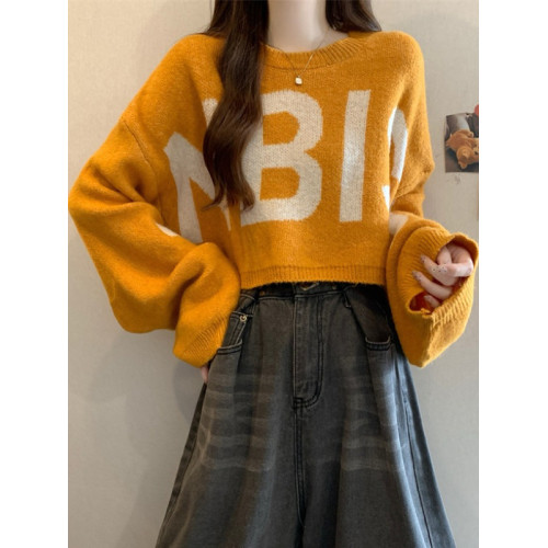 短款毛衣女2025秋冬新款爆款印花寬松慵懶高級感蝙蝠長袖針織上衣 短款毛衣女2025秋冬新款爆款印花寬松慵懶高級感蝙蝠長袖針織上衣