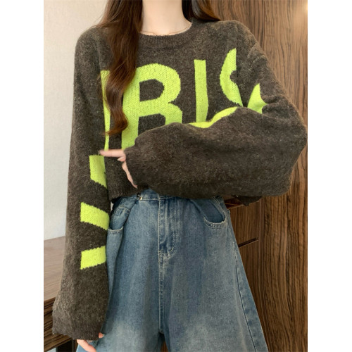 短款毛衣女2025秋冬新款爆款印花寬松慵懶高級感蝙蝠長袖針織上衣 短款毛衣女2025秋冬新款爆款印花寬松慵懶高級感蝙蝠長袖針織上衣