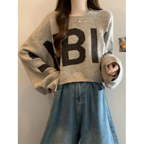 短款毛衣女2025秋冬新款爆款印花寬松慵懶高級感蝙蝠長袖針織上衣 短款毛衣女2025秋冬新款爆款印花寬松慵懶高級感蝙蝠長袖針織上衣