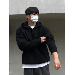 高級感半拉鍊連帽毛衣衛衣男潮牌春秋季慵懶風加厚針織衫重磅外套