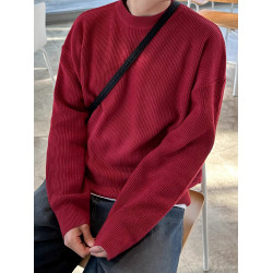 聖誕節本命年紅色慵懶圓領毛衣男打底衫長袖針織衫寬松厚毛織上衣