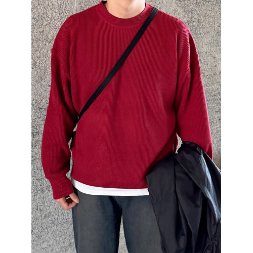 聖誕節本命年紅色慵懶圓領毛衣男打底衫長袖針織衫寬松厚毛織上衣