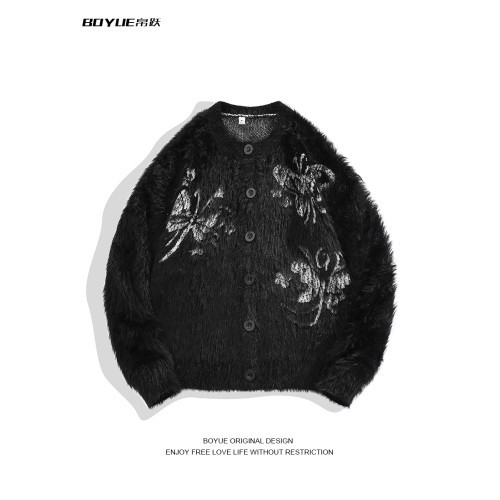 BOYUE帛躍水貂絨蝴蝶開衫毛衣原宿風軟糯休閒甜酷ins男女針織外套