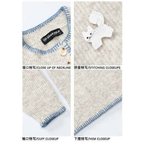 MOISHE TIDE美式小貓手縫紐釦圓領毛衣男秋季寬松情侶休閒針織衫